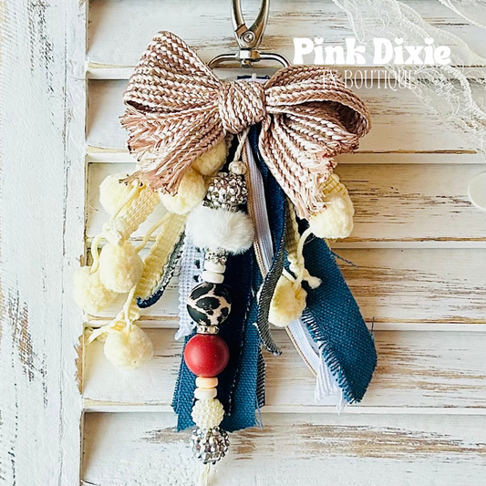 Lovely Rustic & Denim Bow Keychain