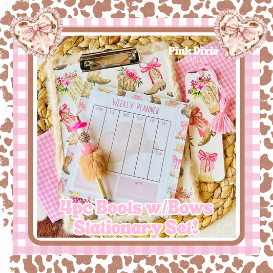 4 Pc Boots w/Bows Clipboard Stationary Set!