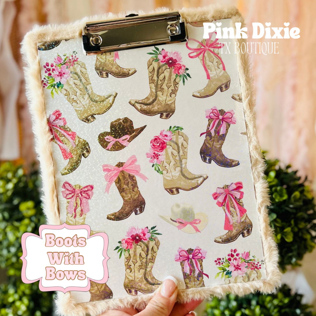 4 Pc Boots w/Bows Clipboard Stationary Set!