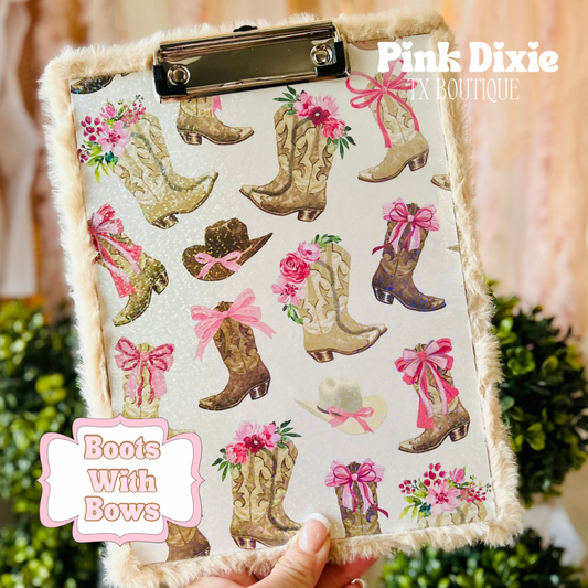 4 Pc Boots w/Bows Clipboard Stationary Set!