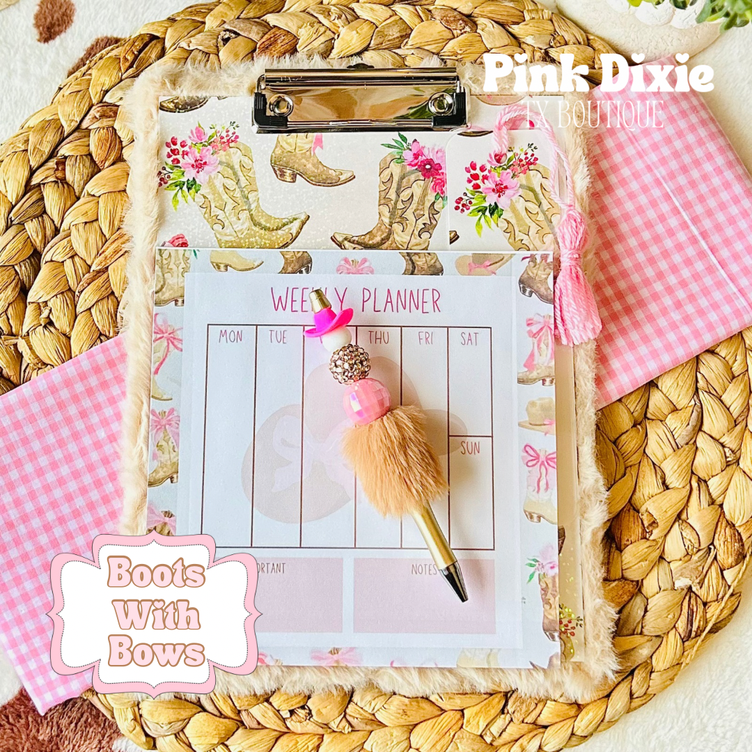 4 Pc Boots w/Bows Clipboard Stationary Set!