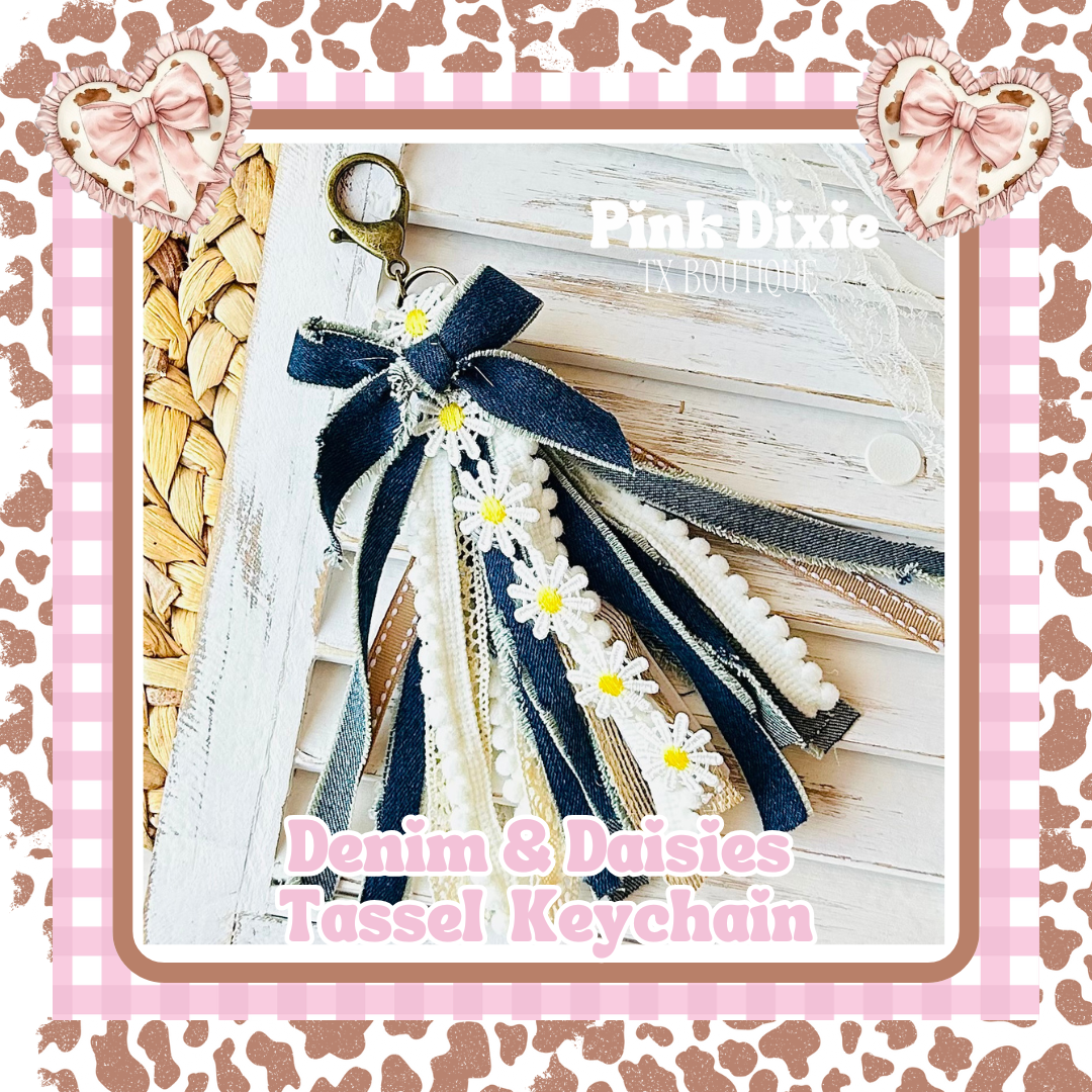Adorable Denim & Daisies Bow Keychain
