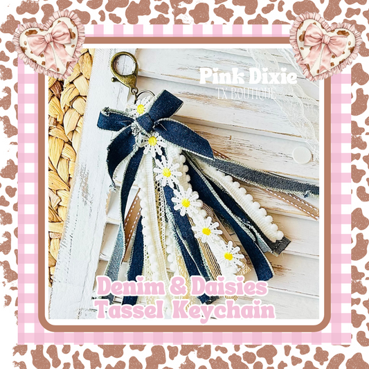 Adorable Denim & Daisies Bow Keychain