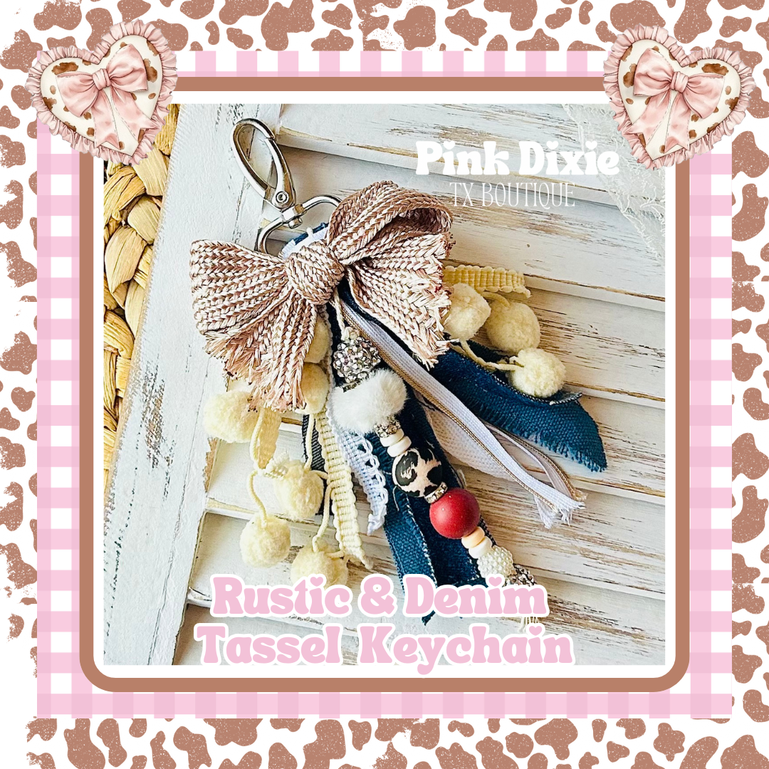 Lovely Rustic & Denim Bow Keychain