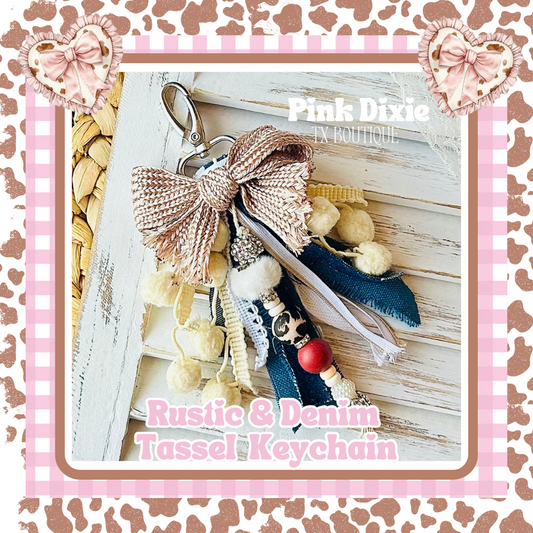 Lovely Rustic & Denim Bow Keychain