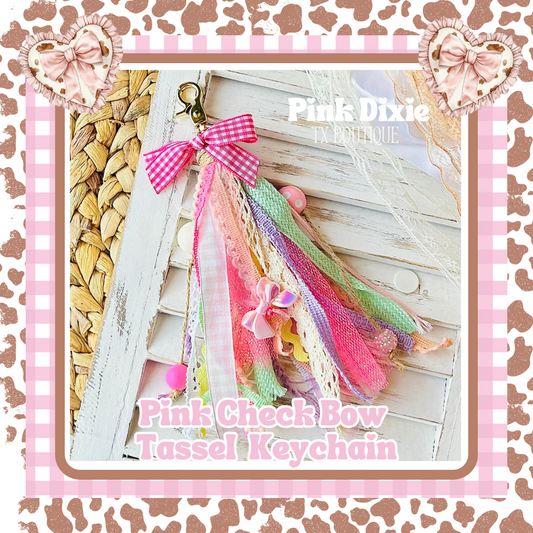 Pink Bow Checkered Tassel Keychain