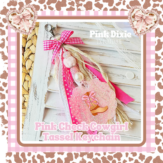 Lovely Pink Cowgirl Checkered Bow Keychain