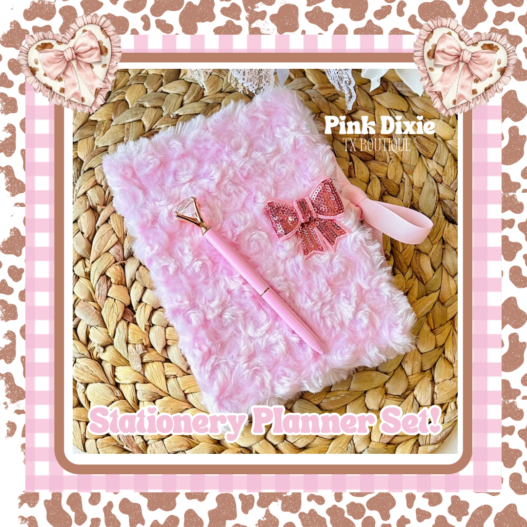 Custom Pink Faux Fur Stationery Planner+Pen Set