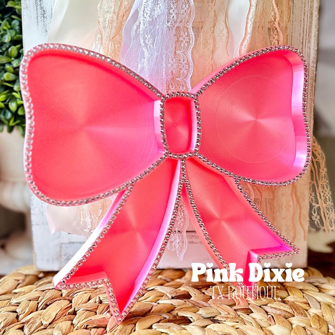 Coquette Bedazzled Bow Trinket Tray